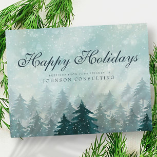 Watercolor Green Pine Trees   Holiday Greetings Postcard