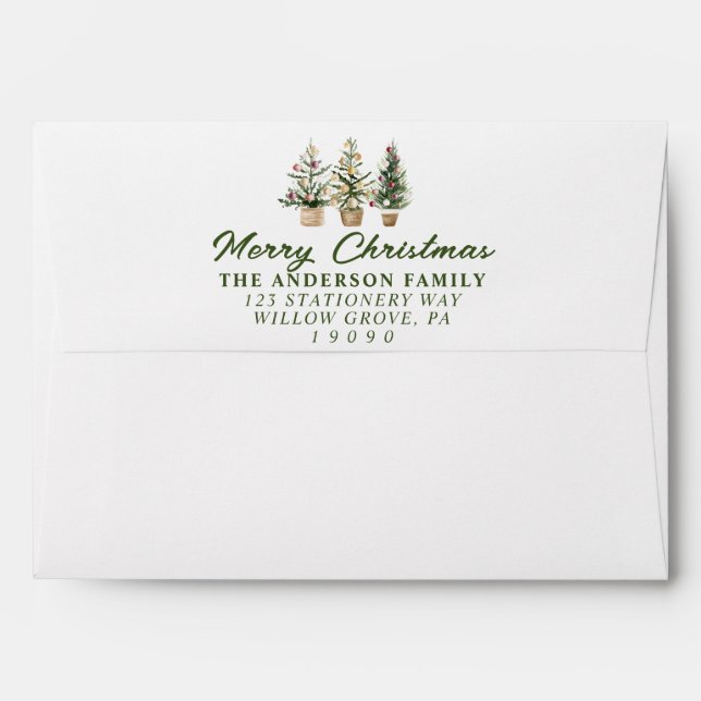 Watercolor Green Pine Trees Merry Christmas    Envelope (Back (Top Flap))