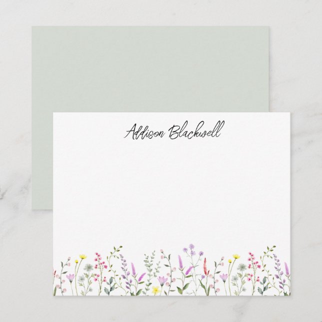 Watercolor Green Pink Wildflower Personalised Name Card (Front/Back)