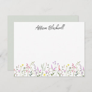 Watercolor Green Pink Wildflower Personalised Name Card