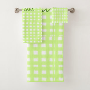 Watercolor green plaid ginham personalised add tex bath towel set