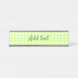 Watercolor green plaid ginham personalised add tex desk name plate