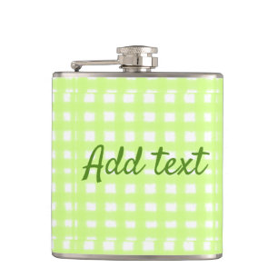 Watercolor green plaid ginham personalised add tex hip flask