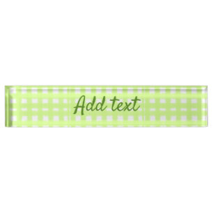 Watercolor green plaid ginham personalised add tex nameplate