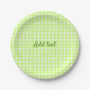 Watercolor green plaid ginham personalised add tex paper plate