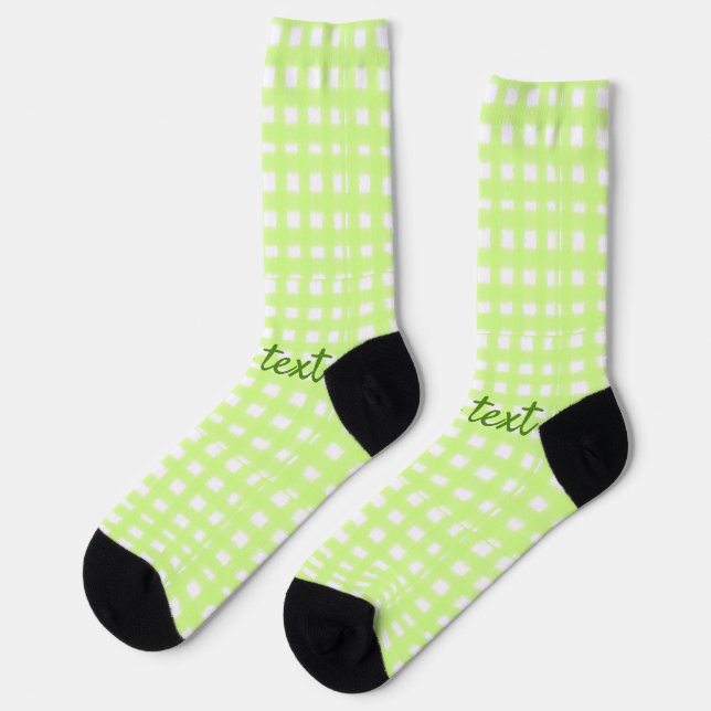 Watercolor green plaid ginham personalised add tex socks (Left)