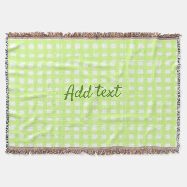 Watercolor green plaid ginham personalised add tex throw blanket (Front)
