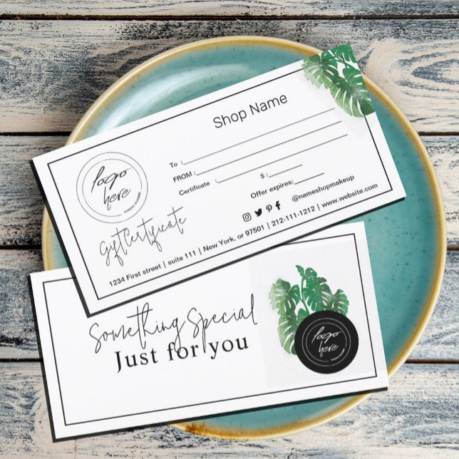 Watercolor Green Plant Gift Certificate (Garden theme. #handlettering #tropical  #modern #romanticstylishcalligraphyscript)