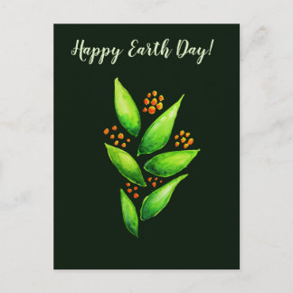 Watercolor Green Plant Orange Berries Earth Day Postcard