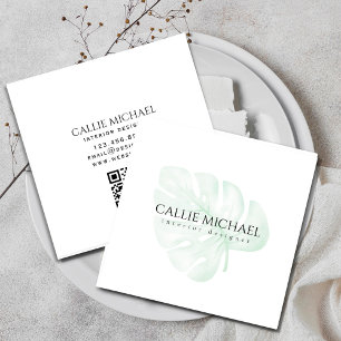 Watercolor Green Plant  Square Business Card