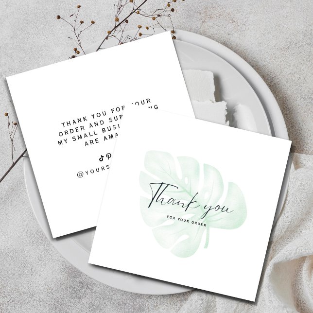 Watercolor Green Plant Thank You Square Business Card (#Professional Business Thank You Elegant Black and White Card. Send an extra special THANK YOU )