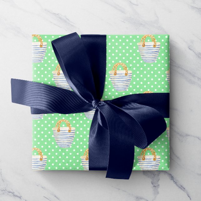 Watercolor Green Polka Dots Beach Bags Wrapping Paper (Creator Uploaded)