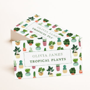 Watercolor green potted plant  business card