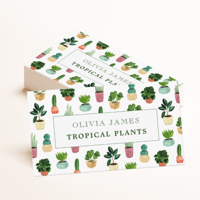 Watercolor green potted plant  business card (Creator Uploaded)