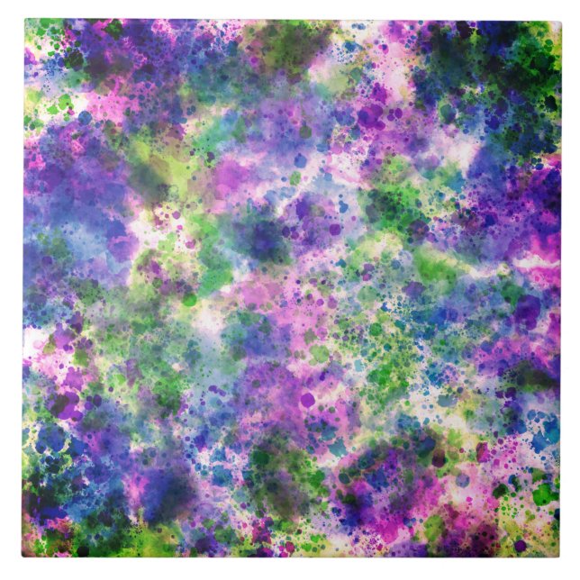 Watercolor Green Purple Blue Paint Splash Abstract Tile (Front)