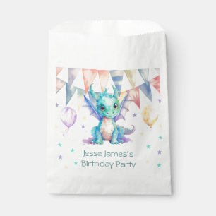 Watercolor Green Purple Dragon Boy Birthday Party Favour Bags