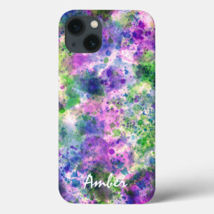Watercolor Green Purple Paint Splash Personalised iPhone 13 Case