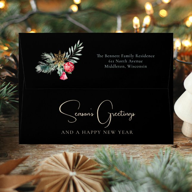 Watercolor Green Red Foliage Christmas Ornament Envelope (Creator Uploaded)