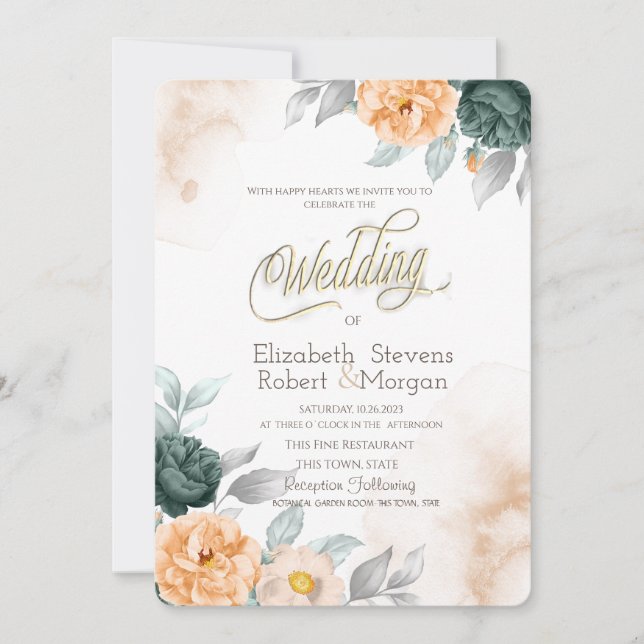 Watercolor Green Roses Invitation (Front)