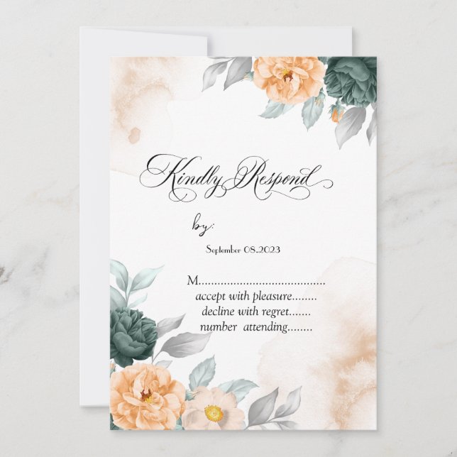 Watercolor Green Roses RSVP  Invitation (Front)
