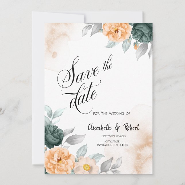 Watercolor Green Roses Save The Date (Front)