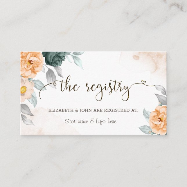 Watercolor Green Roses Wedding Registry Enclosure Card (Front)