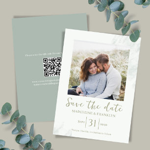 Watercolor Green Save the Date Photo Wedding Invitation