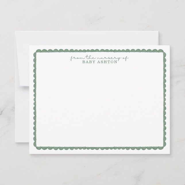 Watercolor Green Scalloped Nursery Note Card (Front)