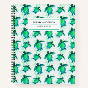 Watercolor Green Sea Turtle Personalised Spiral Notebook
