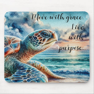 Watercolor Green Sea Turtle - Sandy Beach w/ Quote Mouse Mat