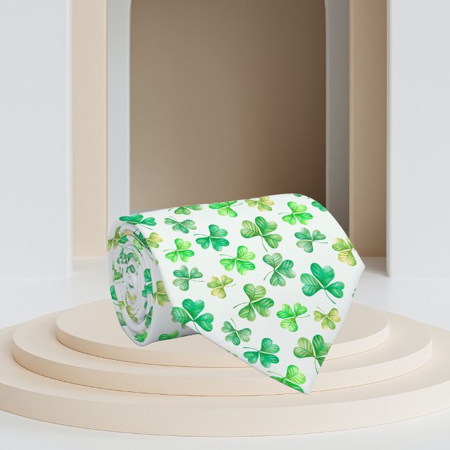 Watercolor Green Shamrock Clover St. Patrick's day Tie (Creator Uploaded)