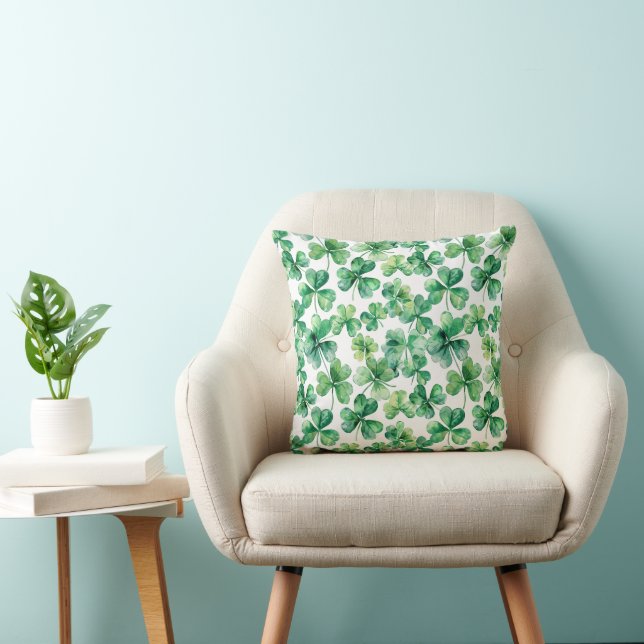 Watercolor Green Shamrock Throw Pillow (Chair)