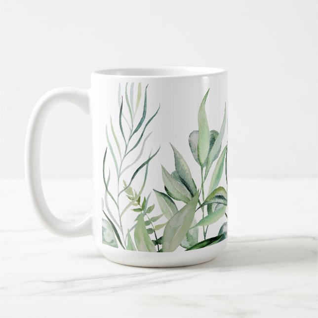 Watercolor Green Spring Leaves  Coffee Mug (Left)