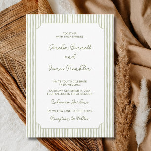 Watercolor Green Stripe Wedding Classic Wedding Invitation