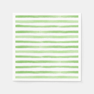 Watercolor Green Stripes Paper Napkin