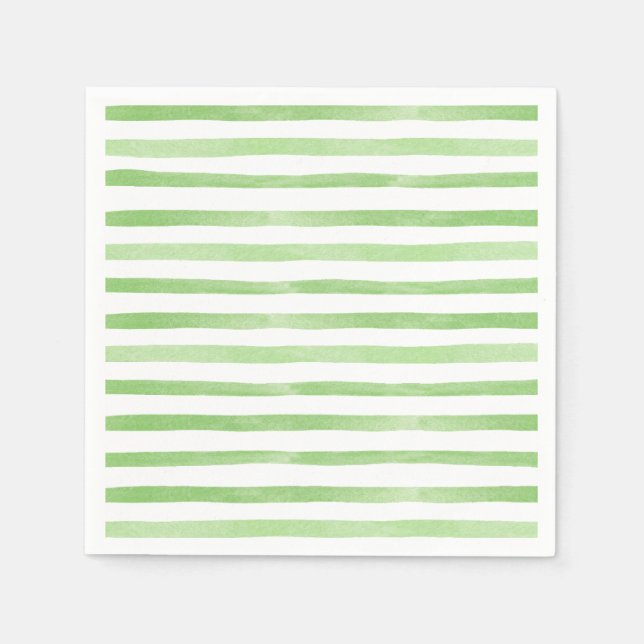 Watercolor Green Stripes Paper Napkin (Front)