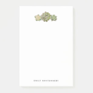 Watercolor Green Succulent Personal Monogram Post-it Notes