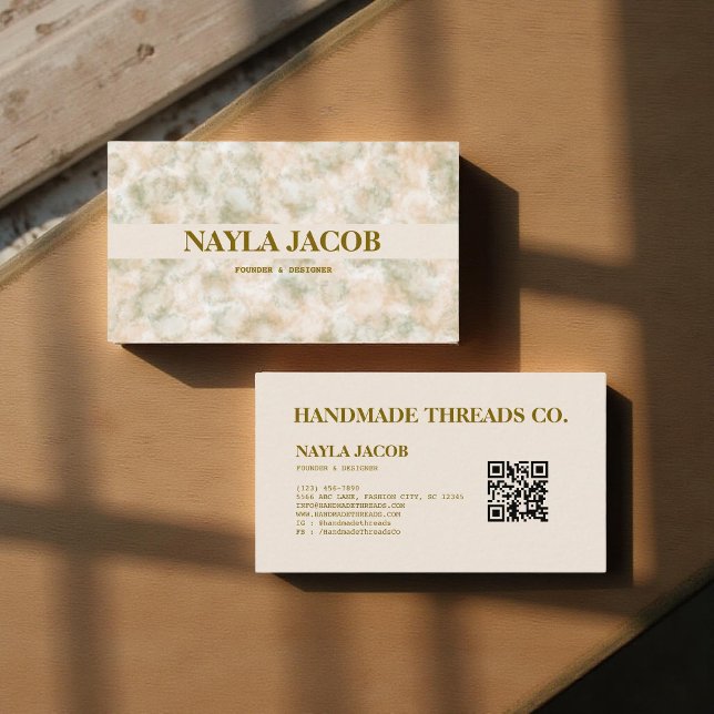 Watercolor Green & Terracotta Handmade Clothing Business Card (Creator Uploaded)