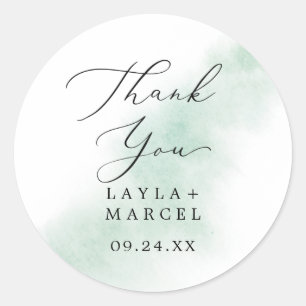 Watercolor Green Thank You Wedding Favour Sticker