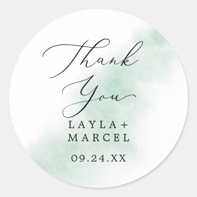Watercolor Green Thank You Wedding Favour Sticker (Front)