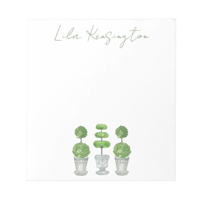 Watercolor Green Topiary Notepad (Front)