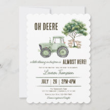 Watercolor Green Tractor Farm Baby Shower Invites