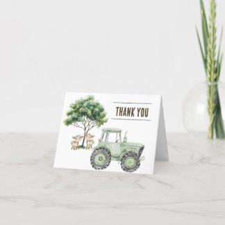 Watercolor Green Tractor Farm Thank You Cards