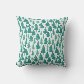 Watercolor Green Trees Christmas Pattern Cushion