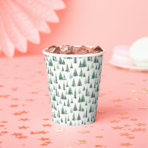 Watercolor Green Trees Forest Pattern Paper Cups