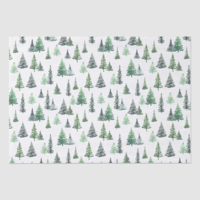 Watercolor Green Trees Forest Pattern Tissue Paper (Front)