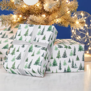 Watercolor Green Trees Forest Pattern Wrapping Paper