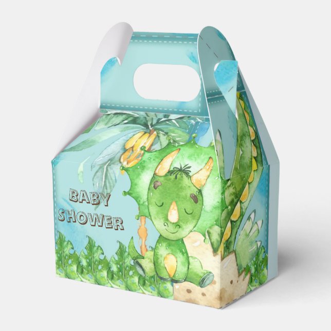 Watercolor Green Triceratops Boy Baby Shower Favour Box (Front Side)
