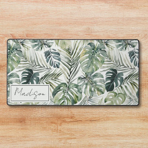 Watercolor Green Tropical Forest Leaves Pattern Desk Mat