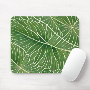 Watercolor Green Tropical Leaves Mouse Mat